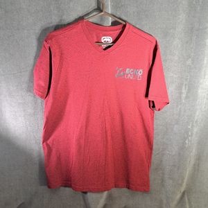 Ecko Unltd Speckled Red and Black Double Sided V-Neck Graphic Tee VG L